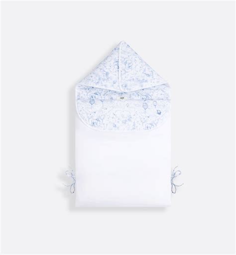 Nid d'ange Voile de coton blanc imprimé Toile de Jouy bleu clair